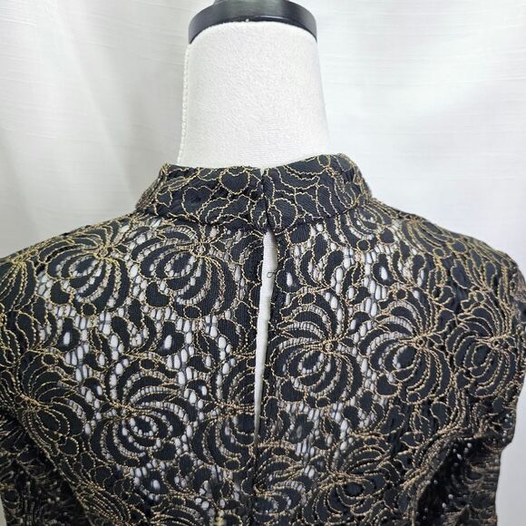 BCBGeneration Black and Gold Lace Bell Sleeve Mini Dress Size XS - Picture 10 of 12